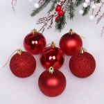 Новогодние шары 6 см (набор 6 шт) «Микс фактур», Красный (пакет)