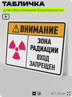 Табличка для обеспечения безопасности "Внимание зона радиации вход запрещен", для производства, предприятия, организаций, 40х30 см, Silver Plane x Айдентика Технолоджи