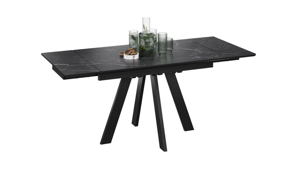 Стол кухонный обеденный раздвижной Черный муар/Керамика матовая черный мрамор 120(180)х80х77 см