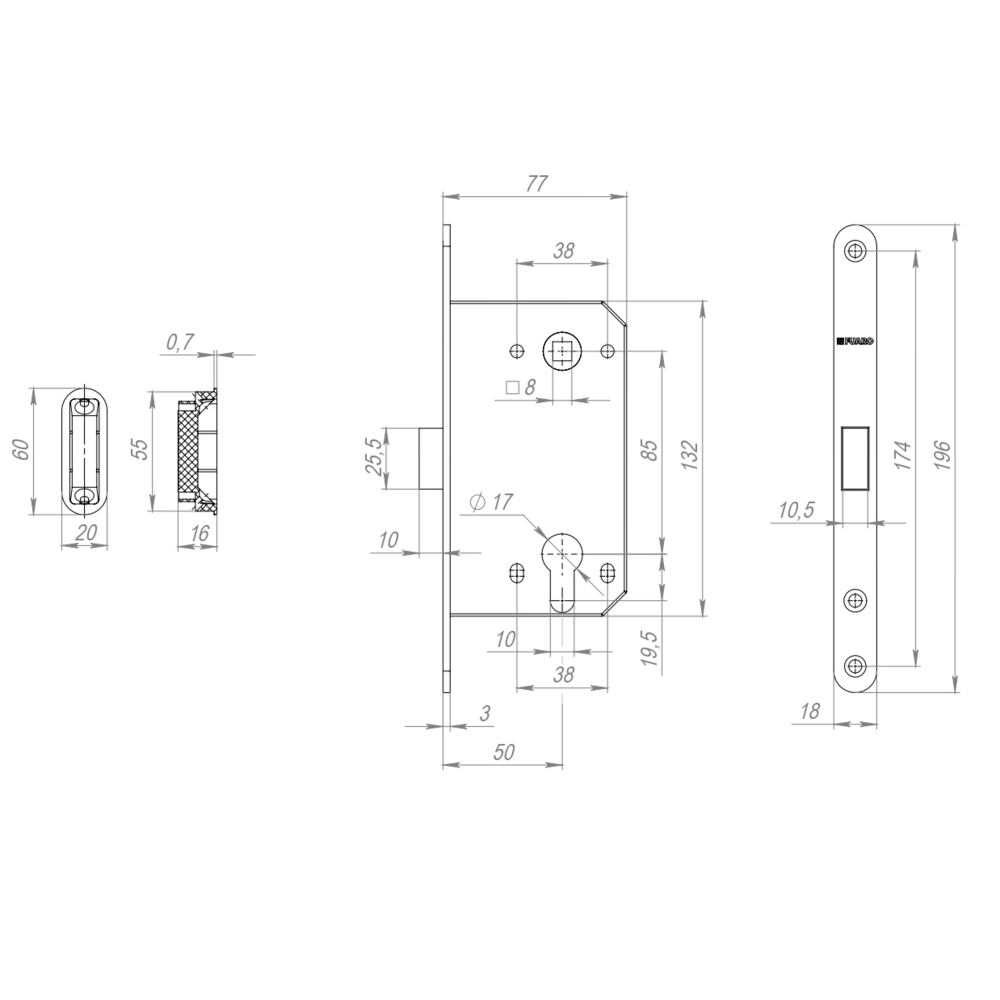Корпус врезного замка MAGNM85C-50/BL INOX BL-24 черный (блистер)