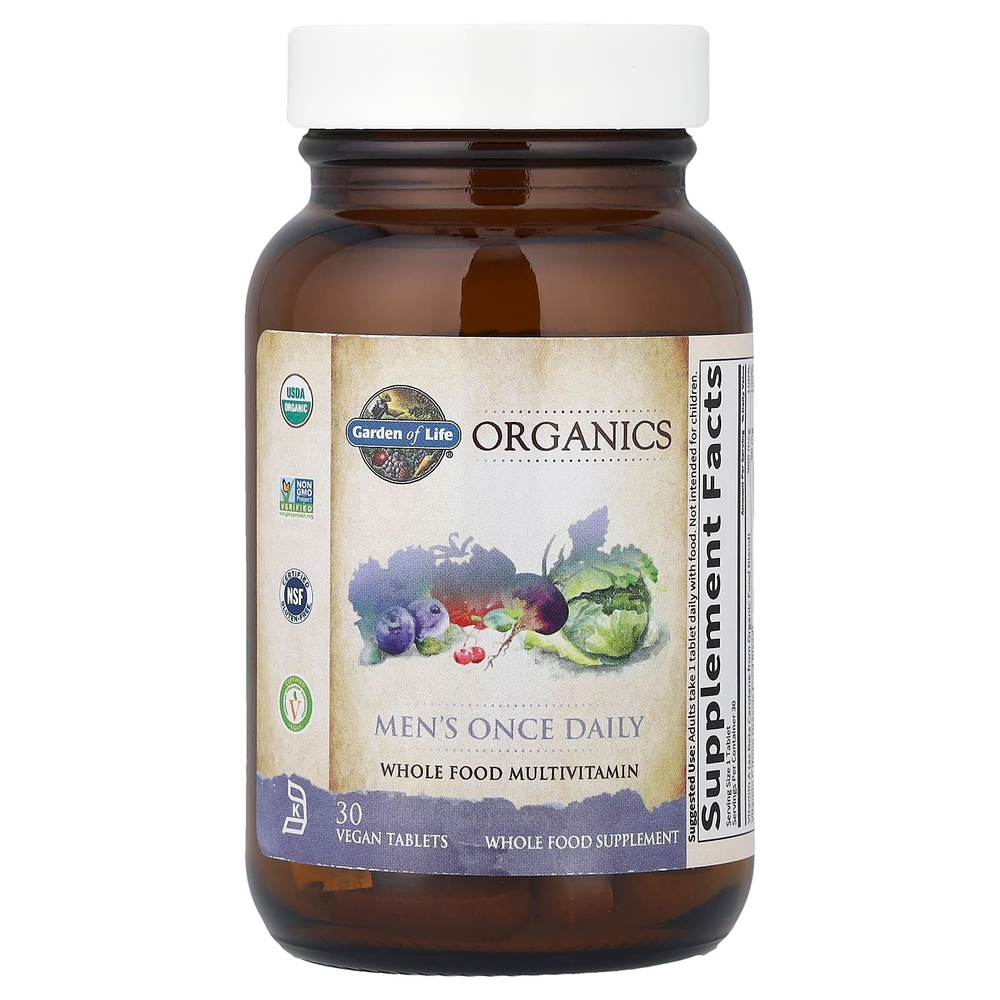 Garden of Life, Organics, мультивитамины из цельных продуктов для мужчин, 30 веганских таблеток