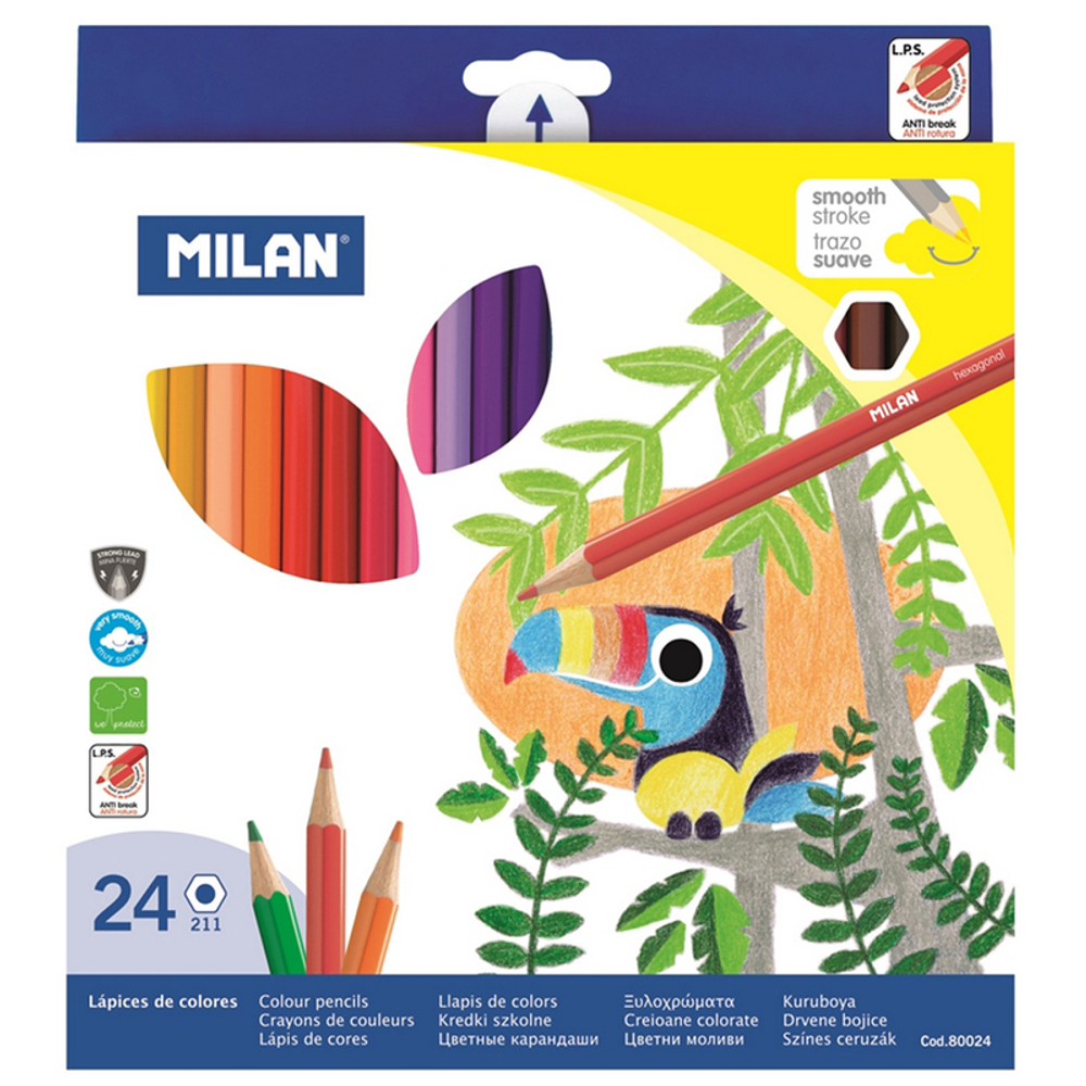 Карандаши Milan "211", 24цв., заточен., картон, европодвес