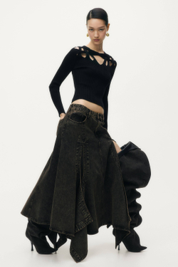 H&M - Glenn Martens Джинсовая юбка расклешенная, темно-коричневый