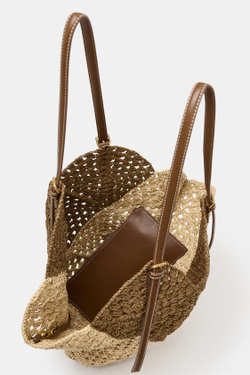 ZARA СУМКА-ШОПЕР С ПЛЕТЕНЫМ КОРПУСОМ, СВЕТЛО-БЕЖЕВЫЙ