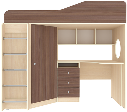 Кровать-чердак КарИВи Кадет 1 с металлической лестницей  Дуб Молочный Бодего Темный