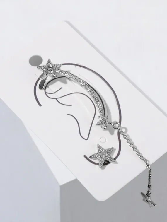 Набор серьги и каффа звезда ночная, цвет белый в серебре