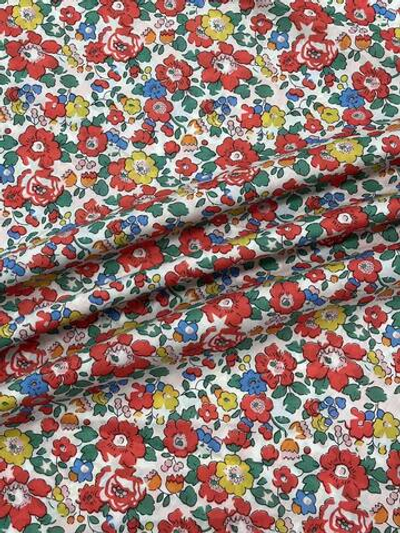 Хлопок Liberty белый с желто-красным цветочным принтом