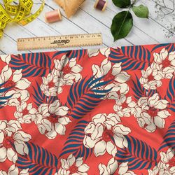 Ткань флис пёстрый рисунок с белым цветком