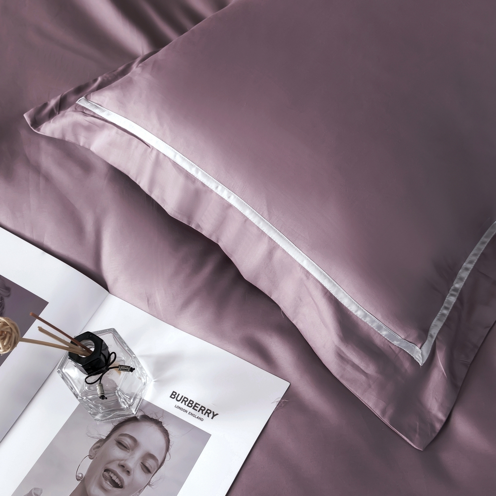 Комплект постельного белья Однотонный Сатин Премиум широкий кант на резинке OCPKR020