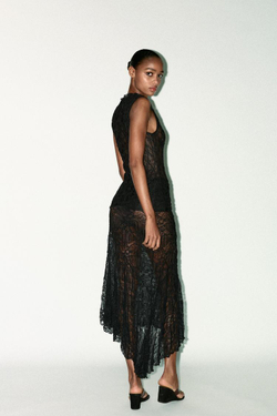 ZARA КРУЖЕВНОЙ ТОП, ЧЕРНЫЙ