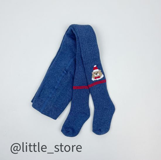 Колготки махровые Мишка в шапке, Синий индиго