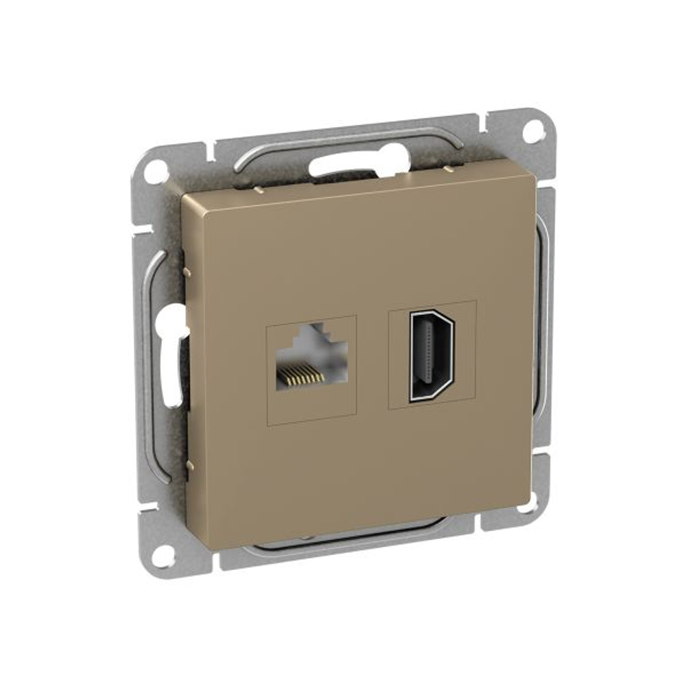 Механизм розетки HDMI+RJ45 (cat5), шампань Эпика EKF