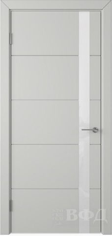 Межкомнатная дверь VFD (ВФД)   Trivia (Тривиа)  Cotton (эмаль светло-серая)  стекло White Gloss  с 2-х сторон