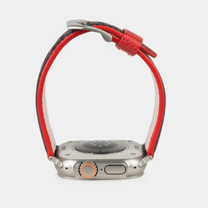 Ремешок для Apple Watch Ultra 49mm из кожи теленка черного цвета с красной строчкой