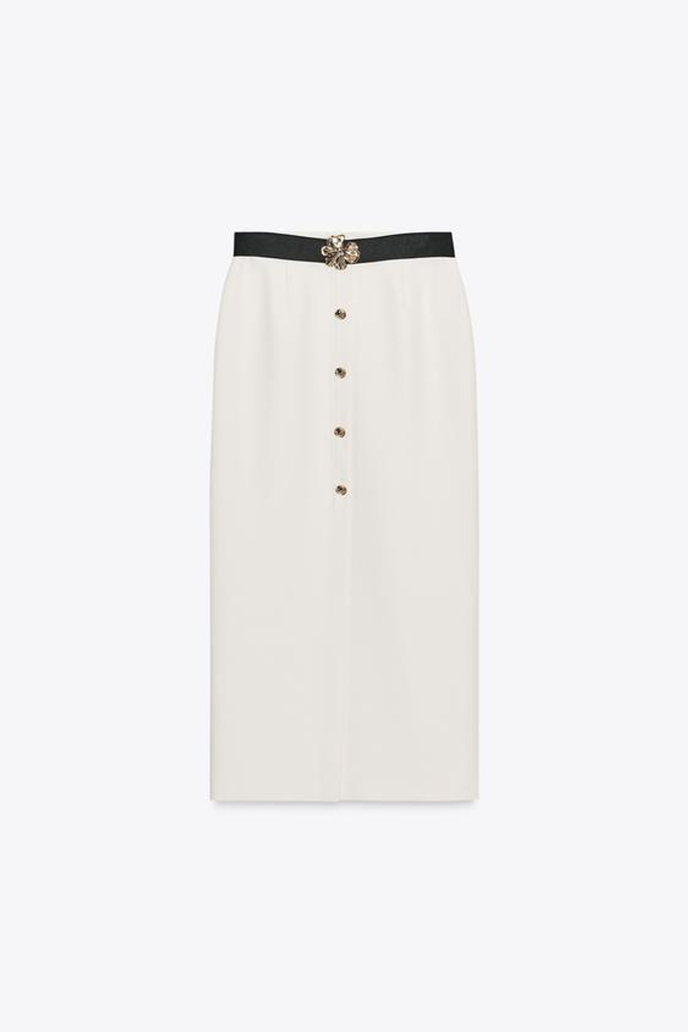 ZARA ЮБКА-МИДИ ИЗ КРЕПА С РЕМНЕМ, ЭКРЮ