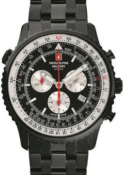 С браслетом Мужские наручные часы с черным браслетом Swiss Alpine Military 7078.9177 chrono mens 45mm 10ATM