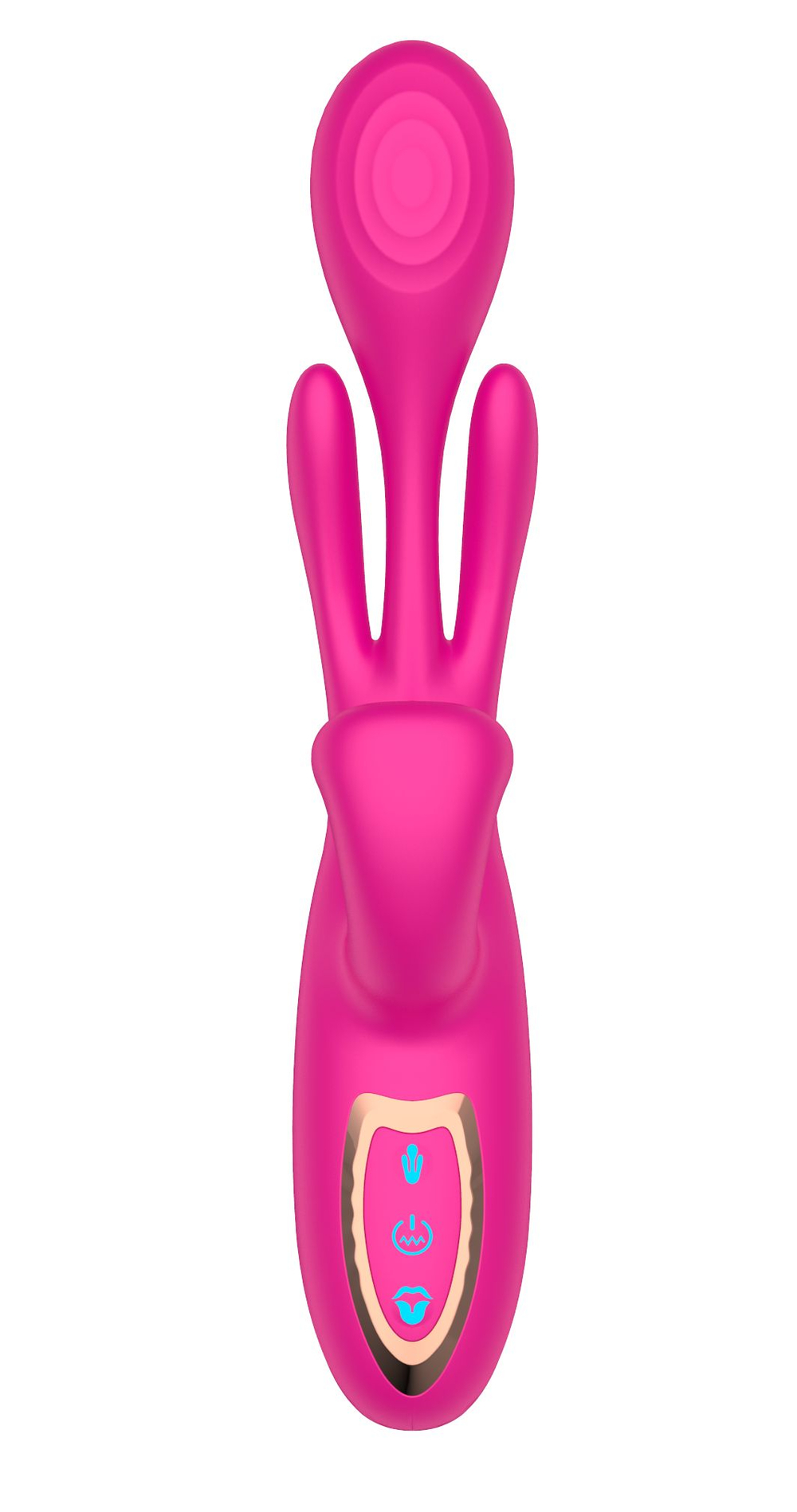 Розовый вибратор со стимуляцией клитора и фингерингом - 23,5 см. (Цвет: розовый)