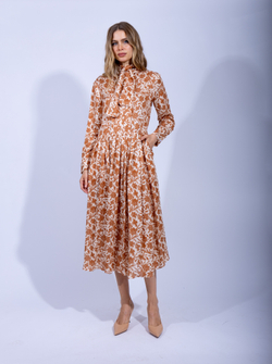 Женское летнее платье миди с бантом и цветочным узором