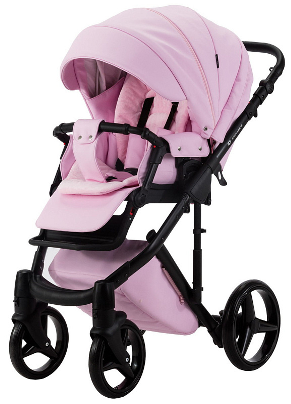 Детская коляска Adamex Luciano Deluxe 2 в 1 Q110-С (РОЗОВ.ЗЕФИР 100% КОЖА-ЧЕРНАЯ РАМА)