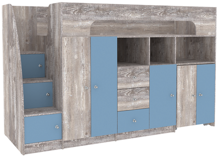 Кровать-чердак КарИВи Астра 11 Бетон Светло-синий, голубой