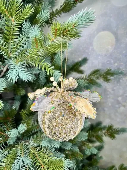 Винтажный шар Магнолия нежная 10 см., шампань, 1 шт., Christmas DeLuxe (86596)