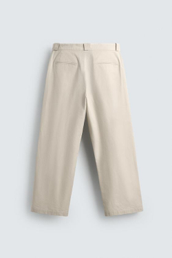 ZARA БРЮКИ STRAIGHT FIT ИЗ ХЛОПКА И ЛИОЦЕЛЛА, ПЕСОЧНЫЙ