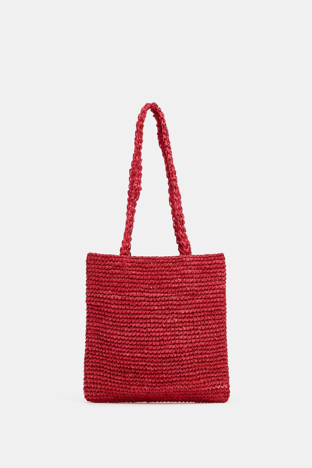 ZARA ПЛЕТЕНАЯ МИНИ СУМКА-ТОУТ, КРАСНЫЙ