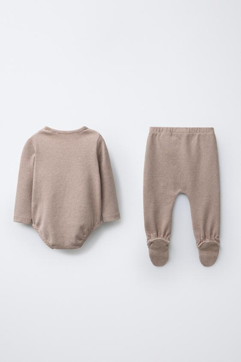 ZARA КОМПЛЕКТ БОДИ И ПОЛЗУНКОВ МЕЛАНЖ, КОРИЧНЕВЫЙ МЕЛАНЖ