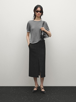 Massimo Dutti Трикотажная футболка с двухслойным эффектом, серый