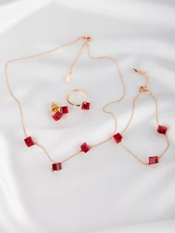 Серьги-гвоздики Миражи с красными кристаллами-кубиками Swarovski