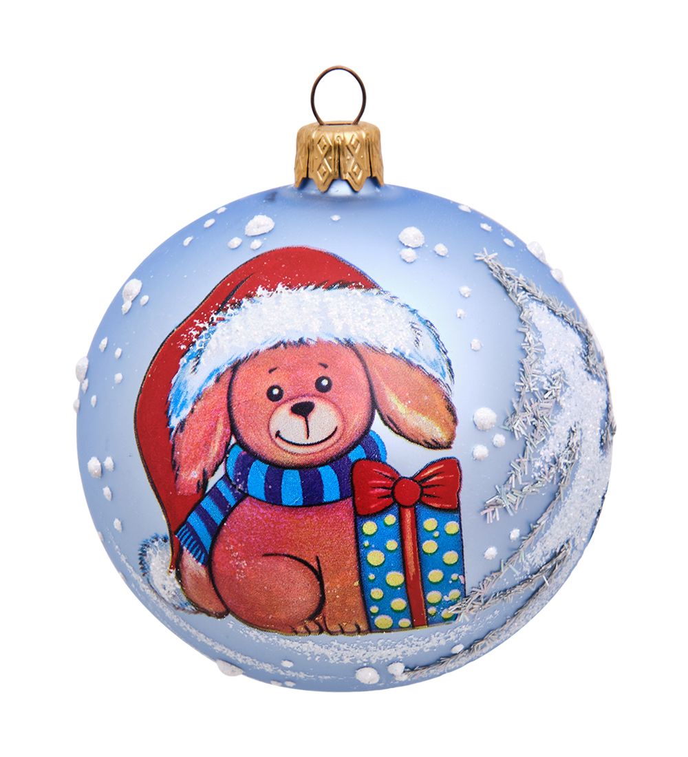 Элита НФШ-1023/1 Ел. украшение Шар «Щенок с подарком» 85 мм голубой