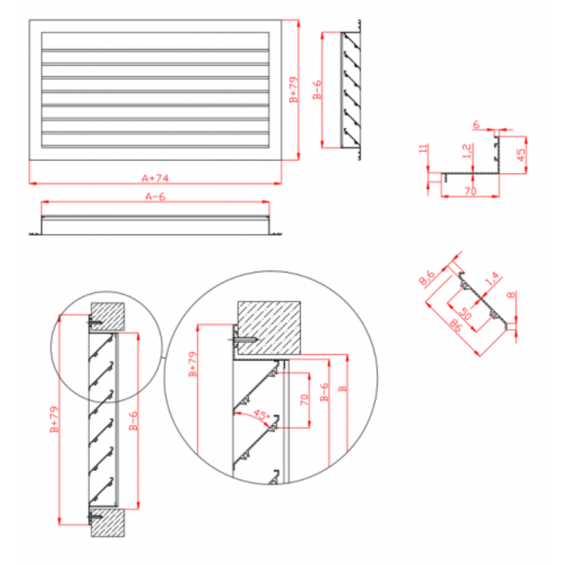 Анодированная наружная вентиляционная решетка алюминиевая Н7-АН