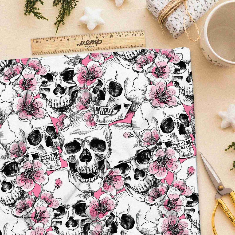 Ткань ниагара розовые черепа