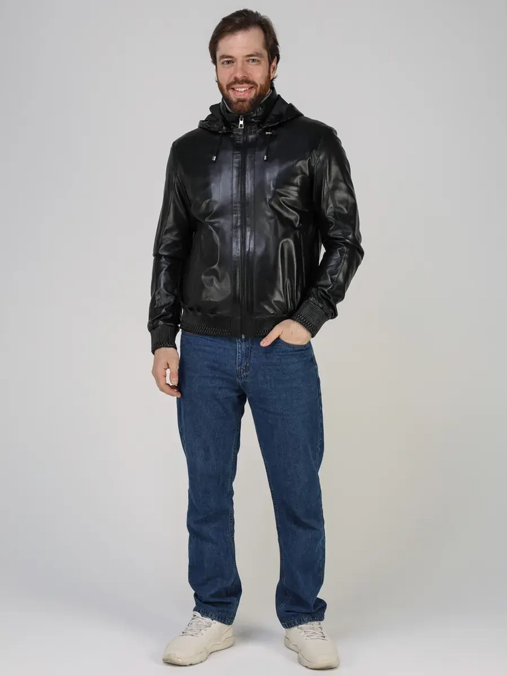 Куртка кожаная натуральная с капюшоном