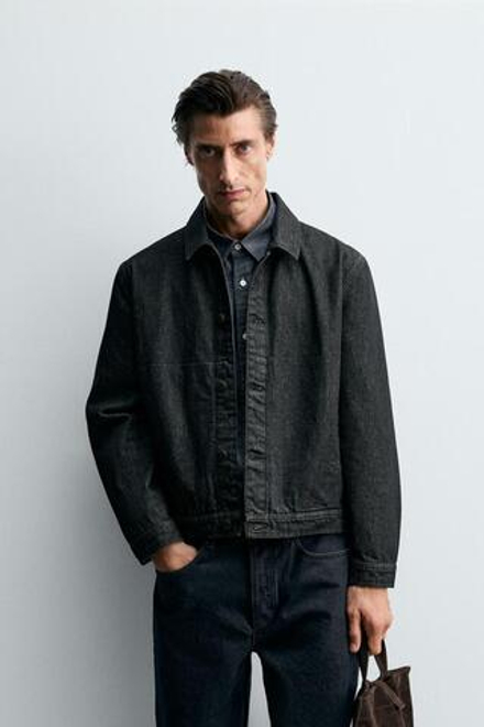 ZARA ДЖИНСОВАЯ КУРТКА КЛАССИЧЕСКОГО КРОЯ, ЧЕРНЫЙ