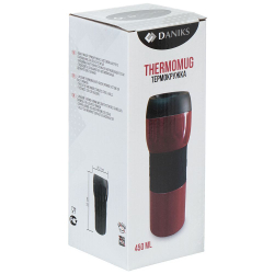 Термокружка нерж сталь, пластик, 0.42 л, Daniks, черный глянец, XG-8078-426C