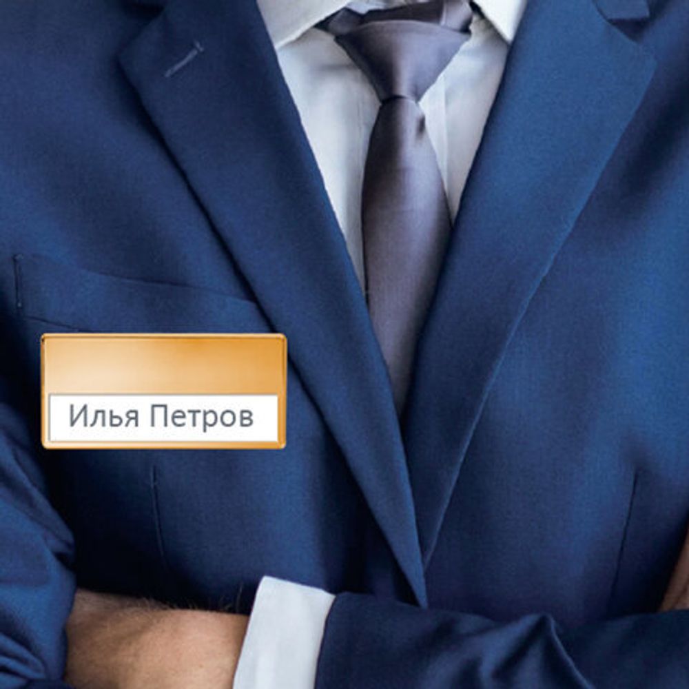 Бейдж магнитный золотистый 34х70 мм с окошком 14х65 мм, BRAUBERG, 237465