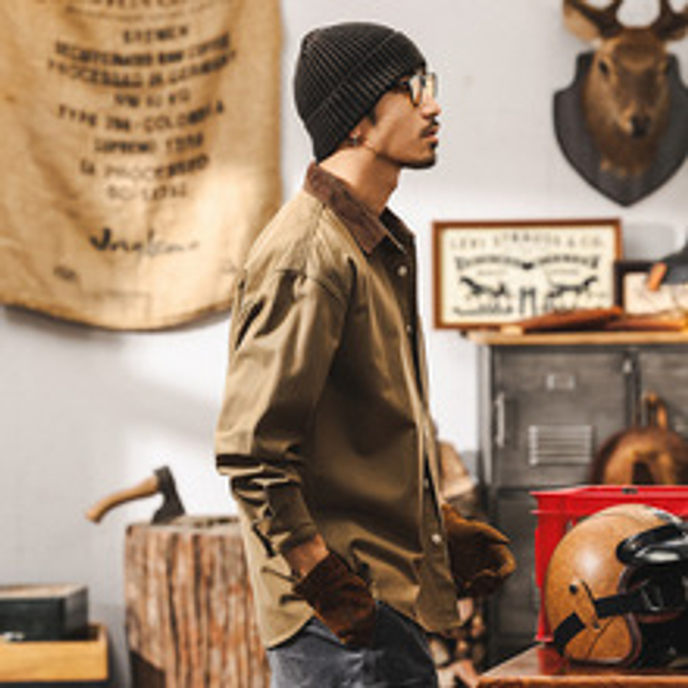 Рубашка мужская хлопковая с накладным карманом и воротом другого цвета из Lyocell Tencel