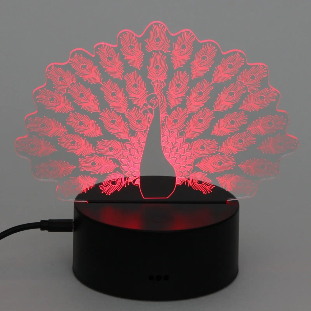 Светильник ночник «3D-Павлин» на пластиковой подставке, с включателем USB