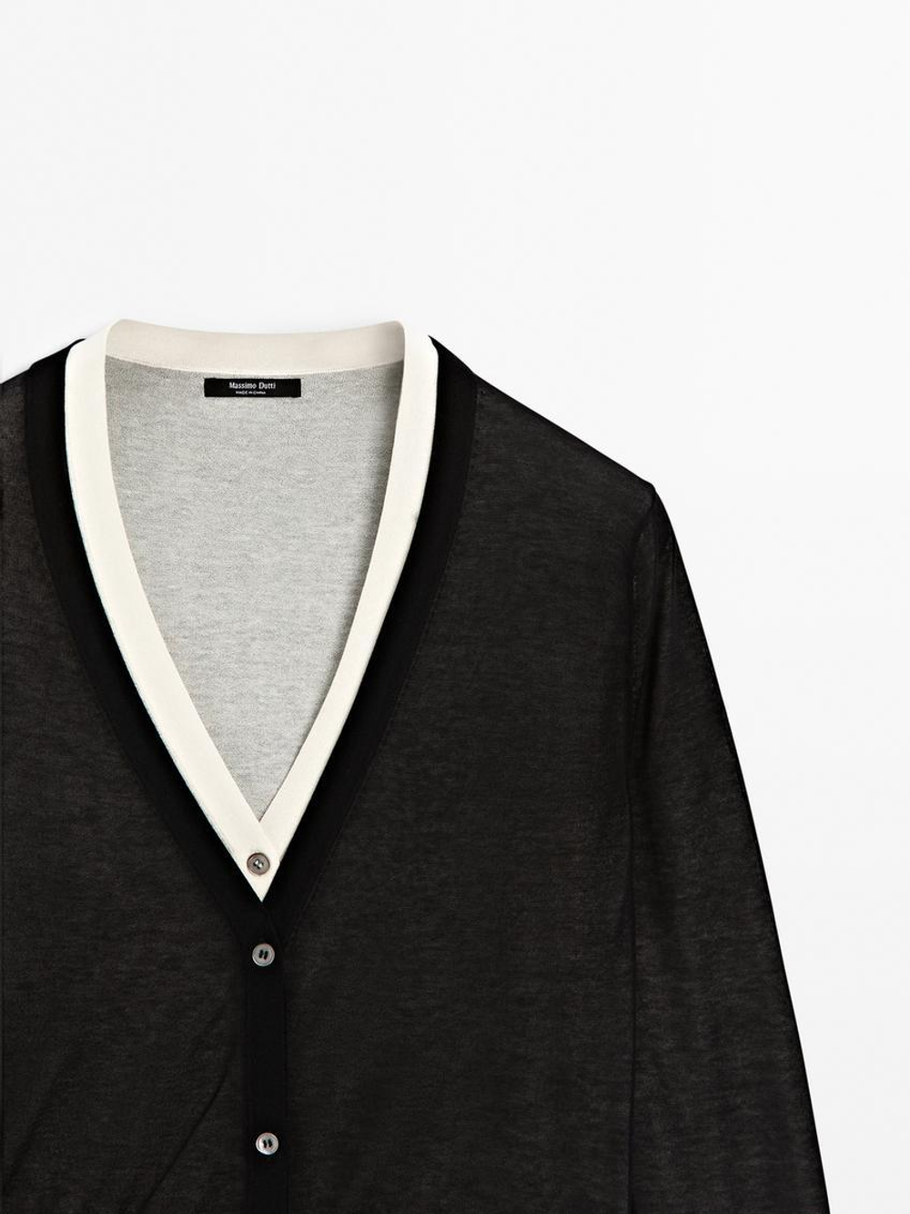 Massimo Dutti Кардиган из смесового хлопка, черный