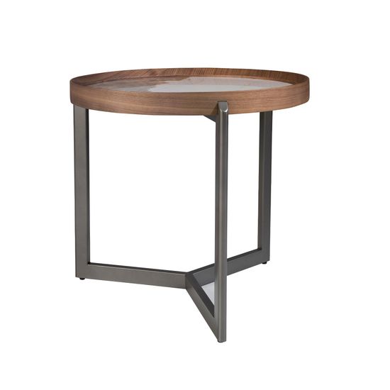 Круглый журнальный столик 2130/437-B из ореха и керамики