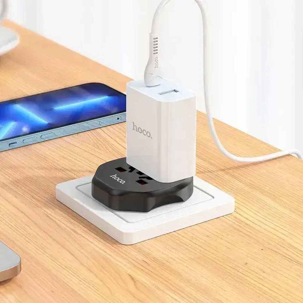 Переходник на евро вилку / Сетевой адаптер универсальный на все типы вилок / Hoco 10А 2500Вт