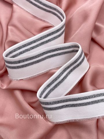 Подвяз трикотажный белый с серебряными полосками 0,8 м, ширина 3,5 см