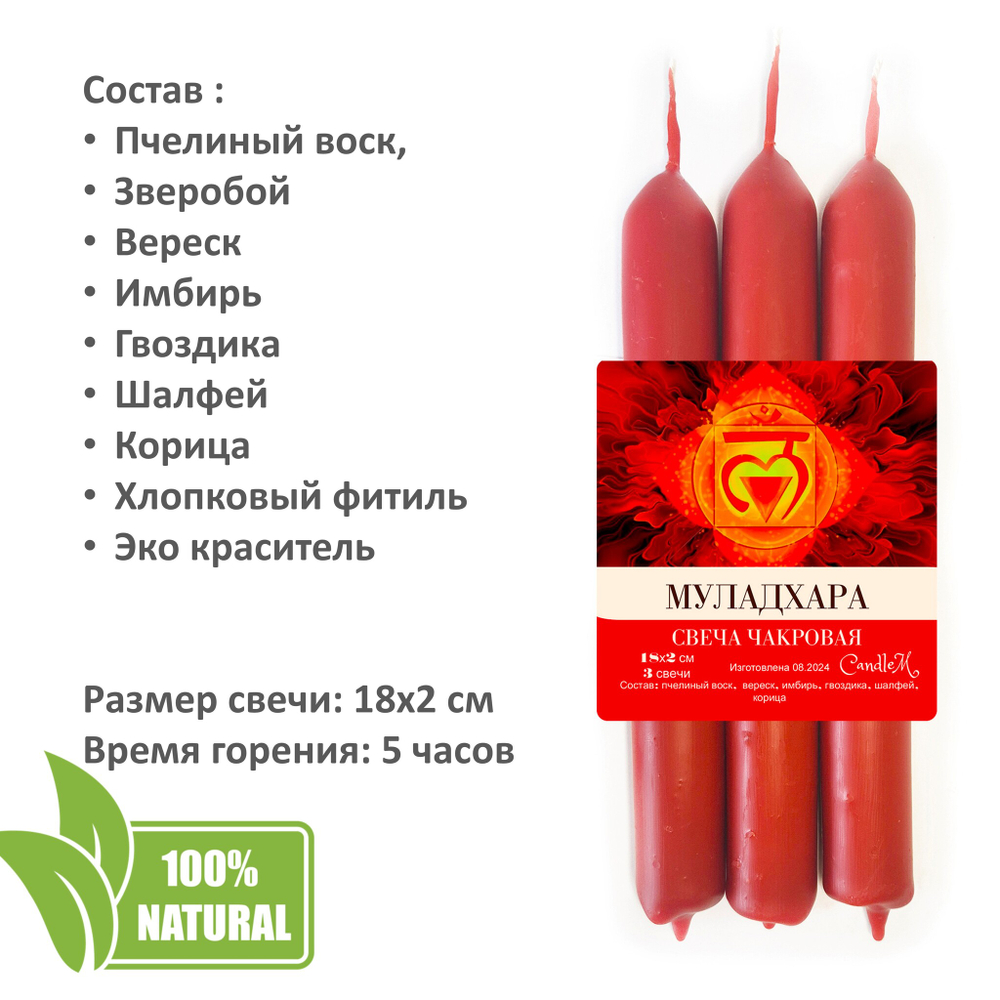 Чакровые свечи восковые , набор 21 штука, 18х2 см, с травами