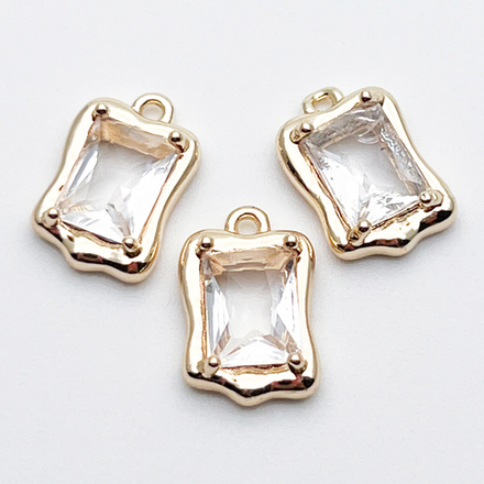 Подвеска Прямоугольник, цвет золото+прозрачный, размер 13*9 мм, цена за 1 шт
