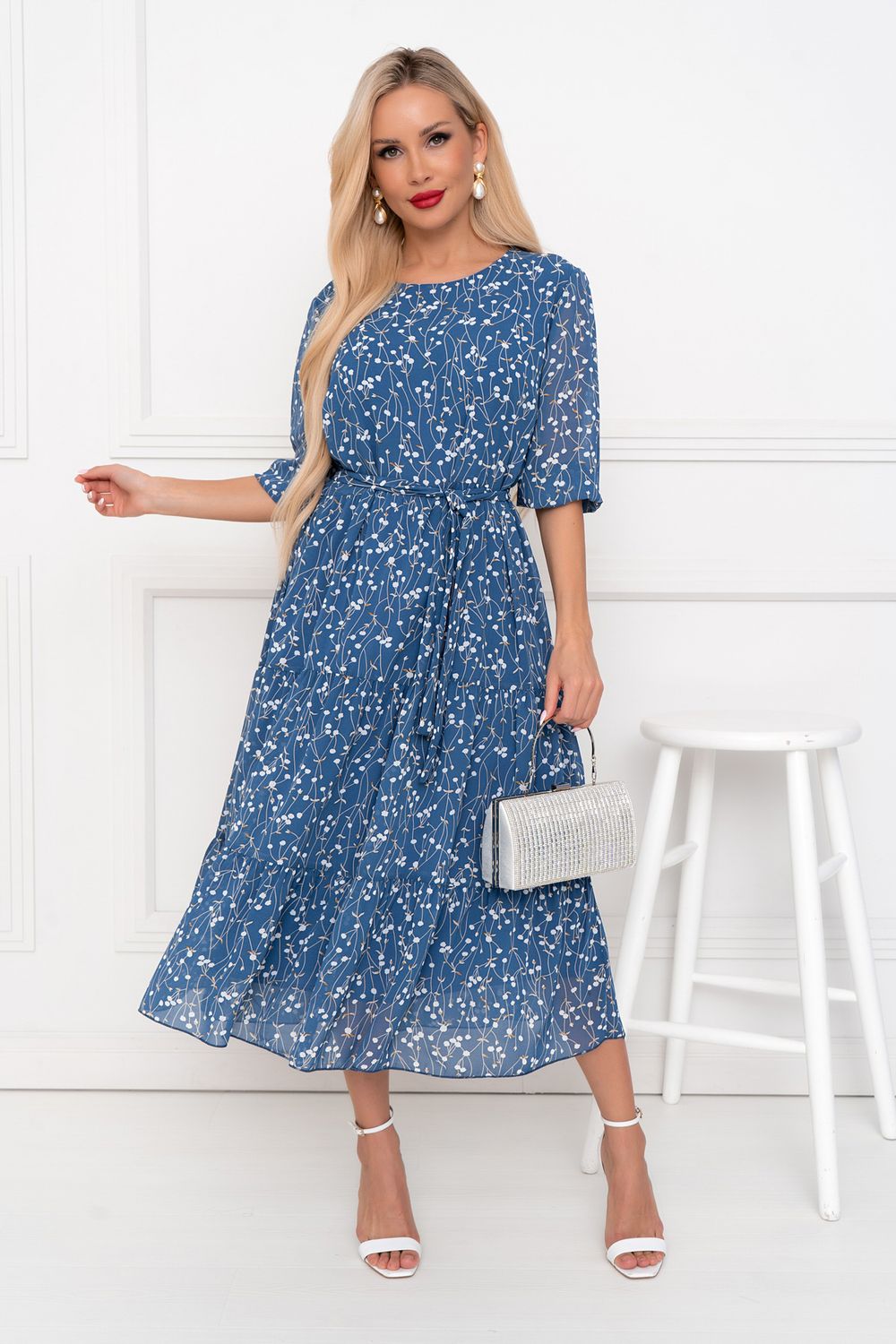 Платье Хелен (темно-голубой/принт) Р11-1075/14 Nikol (Акция)