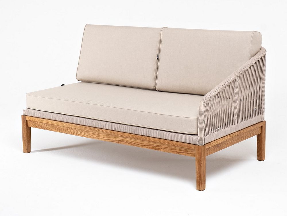 &quot;Канны&quot; левый модуль плетеный из роупа, основание дуб, роуп бежевый круглый, ткань бежевая 15052