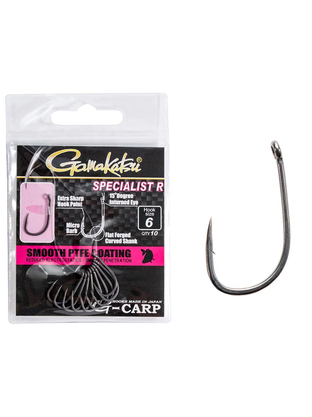 Крючки Gamakatsu G-Carp SPECIALIST R HOOKS GREY размер 06 (упк.10шт.)