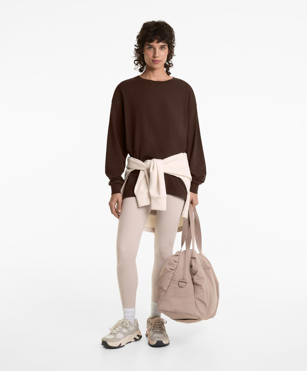 Oysho Длинная футболка из смесового хлопка, темно-коричневый