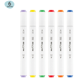 Набор двусторонних маркеров для скетчинга 6 цв., основные цвета, корпус трехгранный, пулевид./клиновид.наконечники, ПВХ-бокс, MESHU